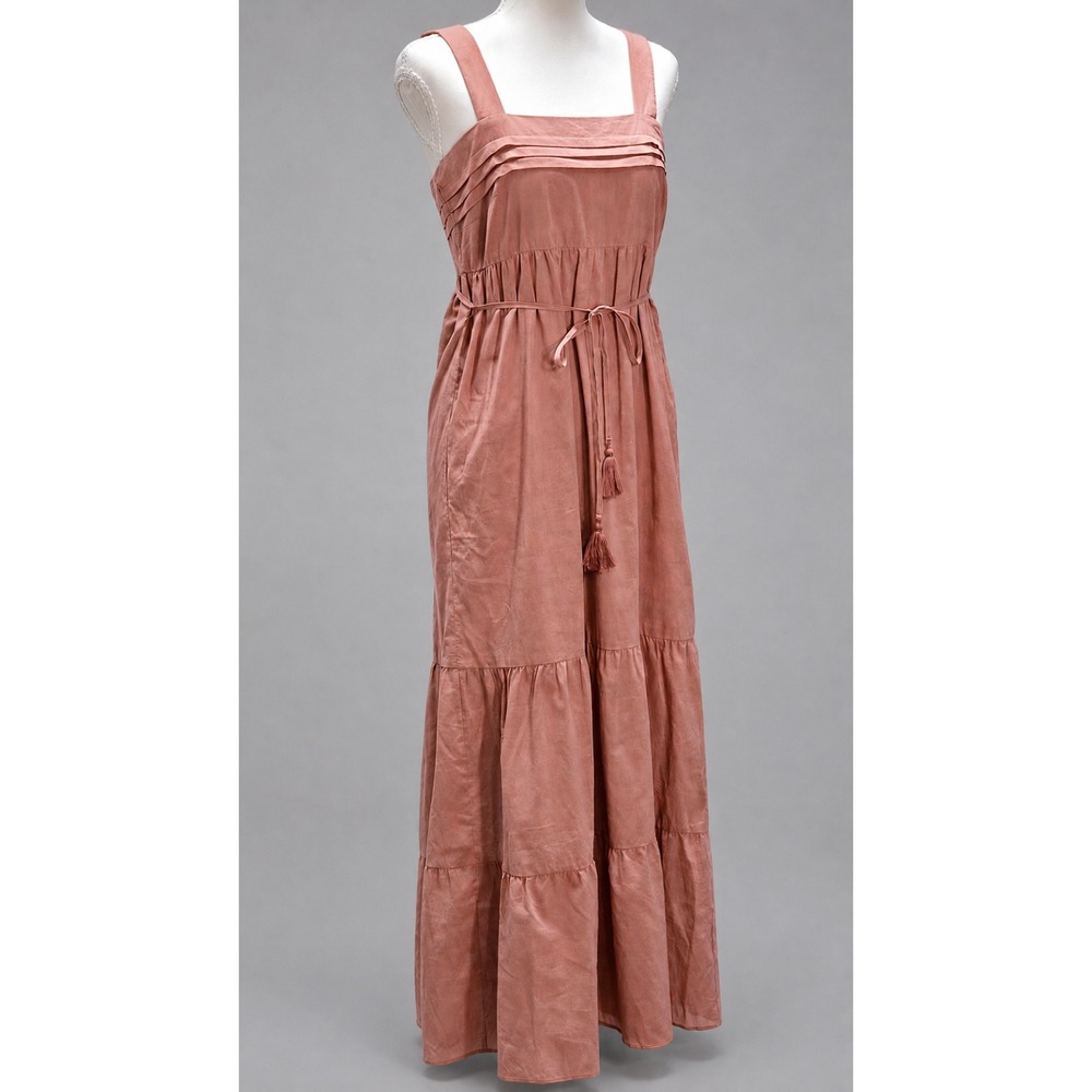 The Good Journey 100% Cotton Tiered Maxi Dress Sand NWT Adjustable Womens XS